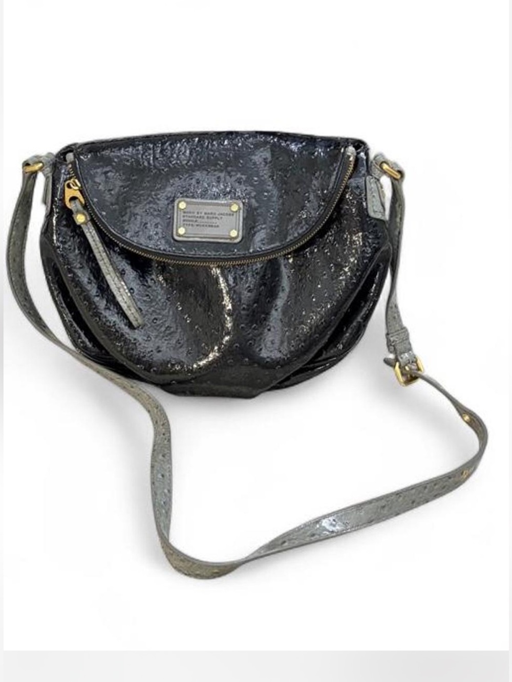 Marc by Marc Jacobs Glossy Black Patent Crossbody with Gold Hardware